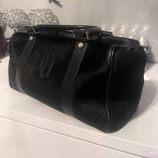 Gianni Versace Fur Black Satchel Top Handle Bag Zip Closure Red Greek Key Lining picture