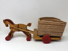 Nooitgedagt Wooden Horse & Tip Cart Pull Toy 1930s Vintage Rare Dutch Wagon picture