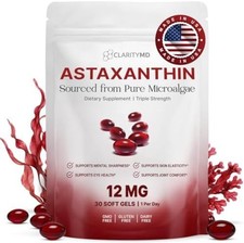 ClarityMD Astaxanthin 12mg Antioxidants 30 Count (Pack of 1), White picture