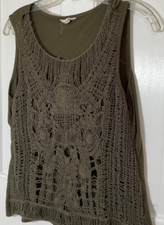 ADIVA TOP SLEEVELESS TOP SIZE L GREEN  CROCHET SCOOP COTTON POLYESTER NEW picture