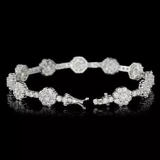 Gorgeous 8Ct Simulated Diamond Flower Tennis Link Bracelet 14K White Gold Plated picture
