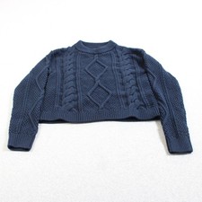 Quince Sweater Women XS Blue Cable Knit Organic Cotton Cropped Cozy Chunky Comfy picture