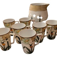  Eight-Piece  Vtg.  Nippon Porcelain Cider Set with Seven Matching 4-Inch  picture