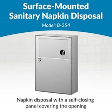 Bobrick B-254 Commercial Restroom Sanitary Napkin/Tampon Disposal, Surface-Mount picture
