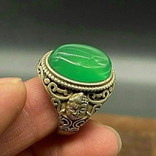 1Pc Vintage Tibetan Silver Dragon Pattern Relief Red Agate Ring picture