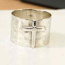 Cross Solid 925 Sterling Silver Wide Band Ring Statement Handmade Ring All Size picture