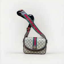 Gucci GG Monogram Crossbody Bag Beige/Brown with Red & Green Web Strap picture