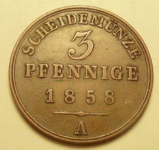 1858-A 3 PFENNIG SCHAUMBURG-LIPPE GERMAN STATES FINE COIN PFENNIGE picture
