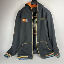 Coogi Y2K Grunge Zip Hoodie Embroidered Sword Eagle Black Orange picture