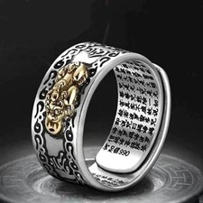 Feng Shui Pixiu Adjustable Ring Buddhist Mantra Attract Wealth Lucky Ring Charm picture