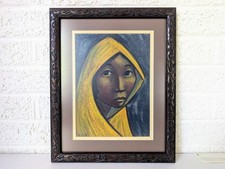 Vintage Arturo Nieto Pastel Oil Painting | Girl in Yellow Head Scarf picture