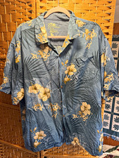 Jamaica Jaxx 100% Silk Hawaiian Shirt Mens XXL Blue Floral Button-Up Shirt picture