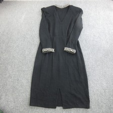 Vtg St. John Dress Womens 14 Black Knit Beaded Mock Neck Sheath Long Sleeve USA picture