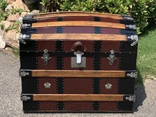 Restored Victorian Antique Trunk Leather Handles Interior Tray Steamer Chest picture