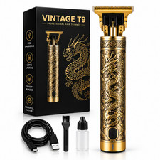 Vintage T9 Dragon Hair Trimmer Gold Cordless USB Rechargeable Beard Clipper Men picture