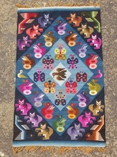 Vintage Traditional Handmade Peruvian Wool Multicolor Tapestry 2.9x1.9 ft picture