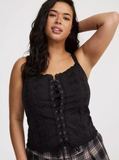 Torrid Plus Size 2X Lace-Up Eyelet Cami Bustier Sexy Top Deep Black NWT picture