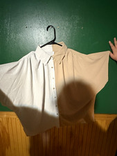 SHEIN Big & Tall 4XL Beige/White Colorblock Short Sleeve Button-Up Shirt picture