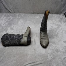 Justin Boots Mens 9.5 EE Gray Leather Elephant Print Stitch Western USA VTG 8527 picture