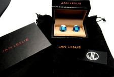 JAN LESLIE Sterling Silver Purple Blue Enamel Cuff Links In Original Box & Pouch picture