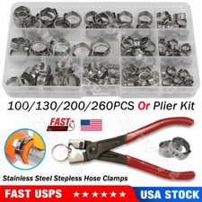 100/260Pcs Car Fuel Stepless Hose Clamps Stainless Steel Single Ear or Plier Kit picture