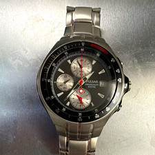 Pulsar Men's Quartz Chronograph Tachymeter 100m 44mm Black Dial Date picture