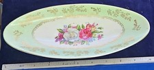 Antique Aynsley Bone China Oval Platter Hand Painted Floral Green Gold 15