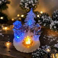 Vintage JCPenney Roly Polys Lighted 3 Snowmen Campfire Tree Christmas Figurine picture