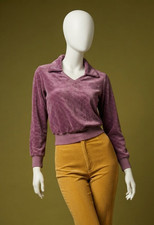 Vintage 1970s Purple Textured Collared Velour Crop Top Size XS picture