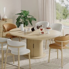 Extendable Round Dining Table for 6-8, Oval Kitchen Table with Storage Oak picture