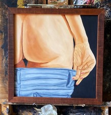 Going Up /Going Down ?  VANWINKLE ORIGINAL naked woman oil painting 16x16 signed picture