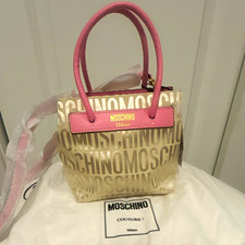 Moschino Milano Beige/Pink Logo Top Handle Mini Tote Zip w/ Strap Dust Bag picture
