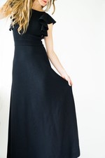 Vintage, STUNNING, Crissa Linea Italiana Black Dress w Ruffle Sleeve - 100% wool picture