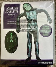 Halloween Childs Size MEDIUM 8-10 Skeleton Costume - NWT Glow in the Dark 4 Pc picture