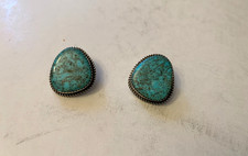 Navajo Earrings Sterling Silver & Kingman Turquoise signed 