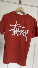 Stussy Script Logo T-Shirt Rust Red Orange Men’s Small S Streetwear picture