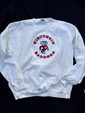 Vintage Wisconsin Badgers Sweatshirt XL White Somers USA Embroidered Cotton Poly picture