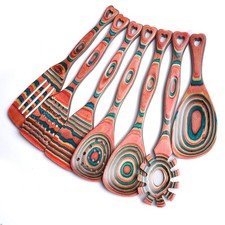 Gudamaye Pakkawood 7-Piece Wooden Cooking Utensils, Pakkawood, Pinkish Orange picture
