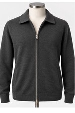 Theory Men's XL Charcoal Gray Wool Full Zip Collared Sweater Jacket Quiet Luxury picture
