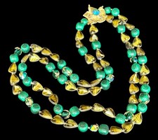 Vintage Haskell Style Greens AB Peacock Crystals Double Stand Necklace Unsigned picture