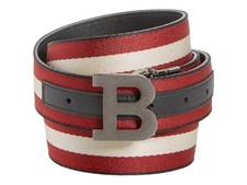Bally 6235340 Men's Logo Buckle Webbing Stripe Reversible Belt EU 90/US 36 picture