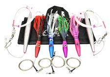 Wahoo Lure Set for High Speed Trolling 4 Lures, 2 Weights, Bag, Shock Leaders picture