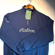Malbon Golf Men's Navy Solid 1/4 Zip Mock Neck Sweatshirt Embroidered Logo S NWT picture