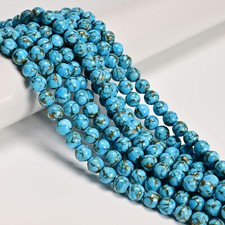 Natural Mohave Copper Blue Turquoise Smooth Round Beads 6mm 8mm 10mm 15.5'' Strd picture