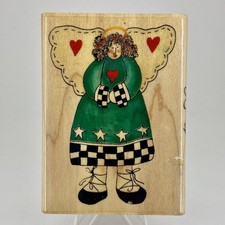 Inkadinkado Angel Girl Wood Mounted Rubber Stamp Alma Lynne Primitive Folk Art  picture