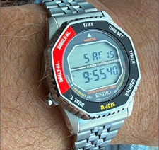 Seiko Rotocall Alarm Chronograph Digital Quartz Watch 100m Steel Bracelet 37mm picture