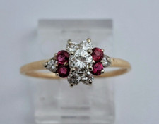 14K Yellow Gold 0.77ctw Natural Diamond Ruby Cluster Engagement Ring Size 9 picture