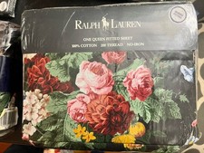 Vintage Ralph Lauren Isadora II Black Floral Queen Fitted Sheet NOS 200 TC picture