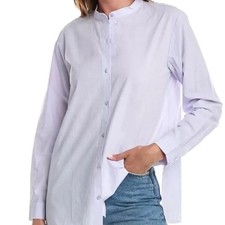 Eileen Fisher Organic Cotton Poplin Band Collar Shirt picture