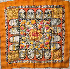 Rare Hermès Carré 90 Les Jardins d'Andalousie Silk Scarf Orange A. Honoré picture